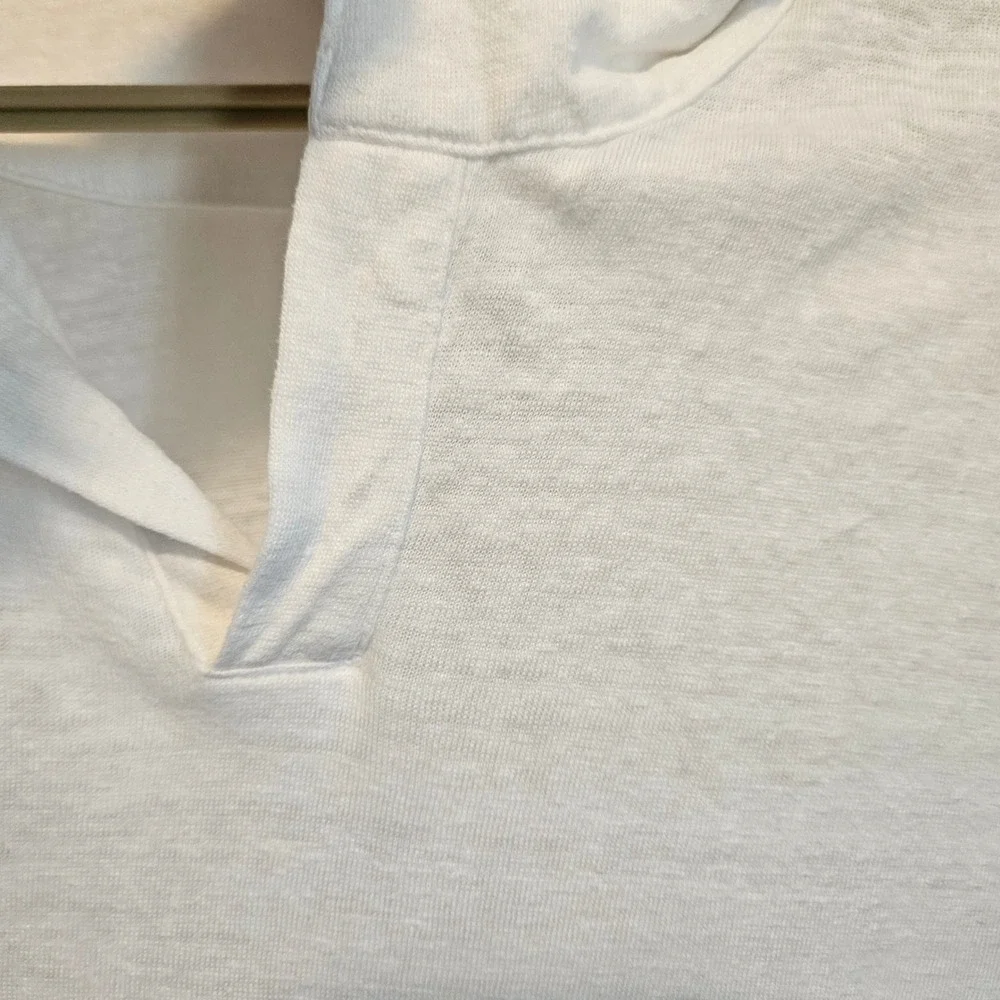 Banana Republic 100% Linen Short Sleeve Polo Shirt Large White Vacation Wedding